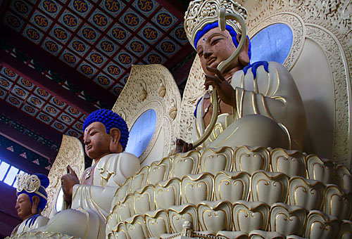 17 Three Blue and Ivory Buddhas