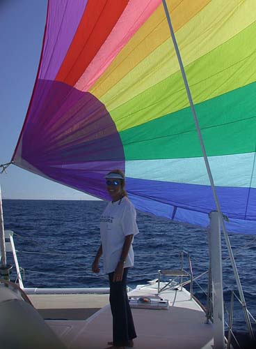 Kevin with spinnaker flying