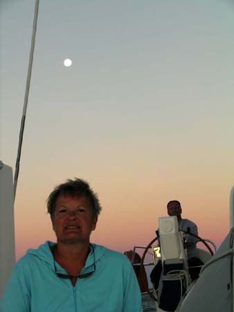 Ret and John,  Moonrise on an Overnight to Magnetic Island