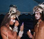 Dancers from Rapa Nui put on stage make-up