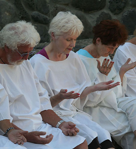 39 Israel, Jordan River near Galilee. Praying before baptism.