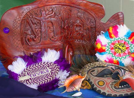 Souvenirs from the Festival.  Wrasse-shaped fish and shells 